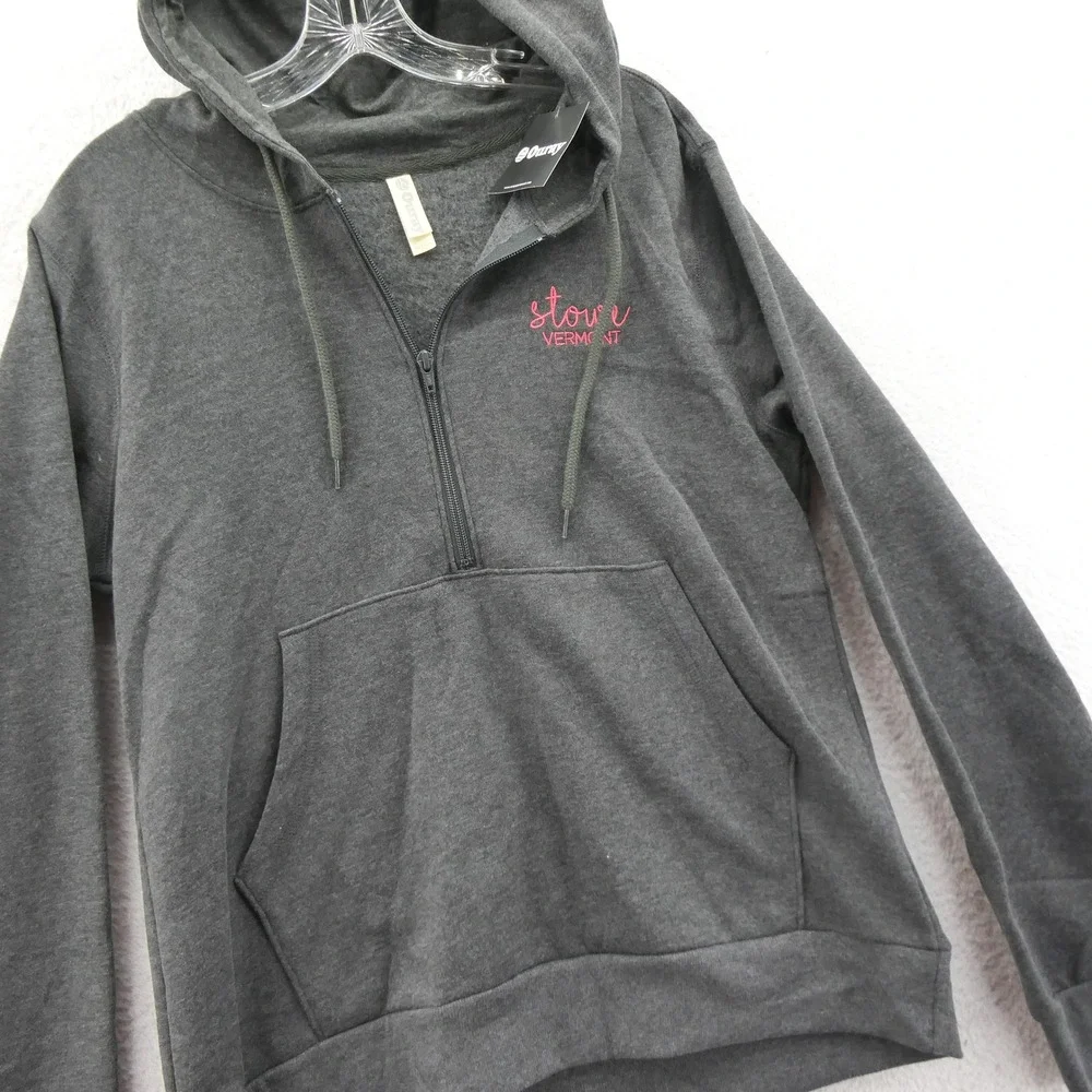 Ouray Hoodie Women Medium Stowe Vermont Charcoal Gray Quarter Zip Fleece Cotton‎